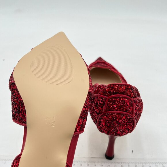 XYD Burgundy Glitter Pointed Toe D'Orsay Kitten Heel Wedding Shoes - Picture 6 of 8